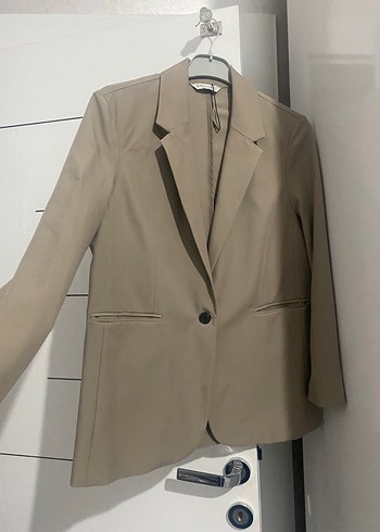 Bej Düğmeli Kadın Blazer Ceket