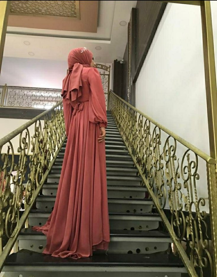 Somon rengi Uzun Pilili Kadın Elbise - Görsel 2