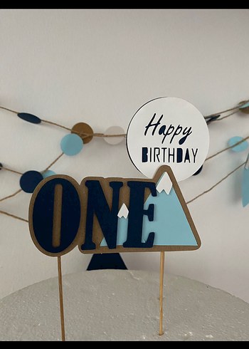 Mavi Dağ Temalı 1. Yaş Doğum Günü Süsü - Görsel 2