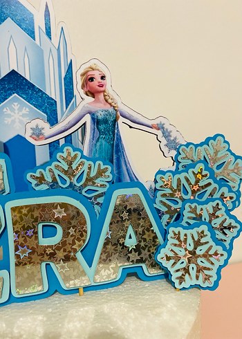Renkli Mavi Elsa Doğum Günü Pasta Süsü - Görsel 2