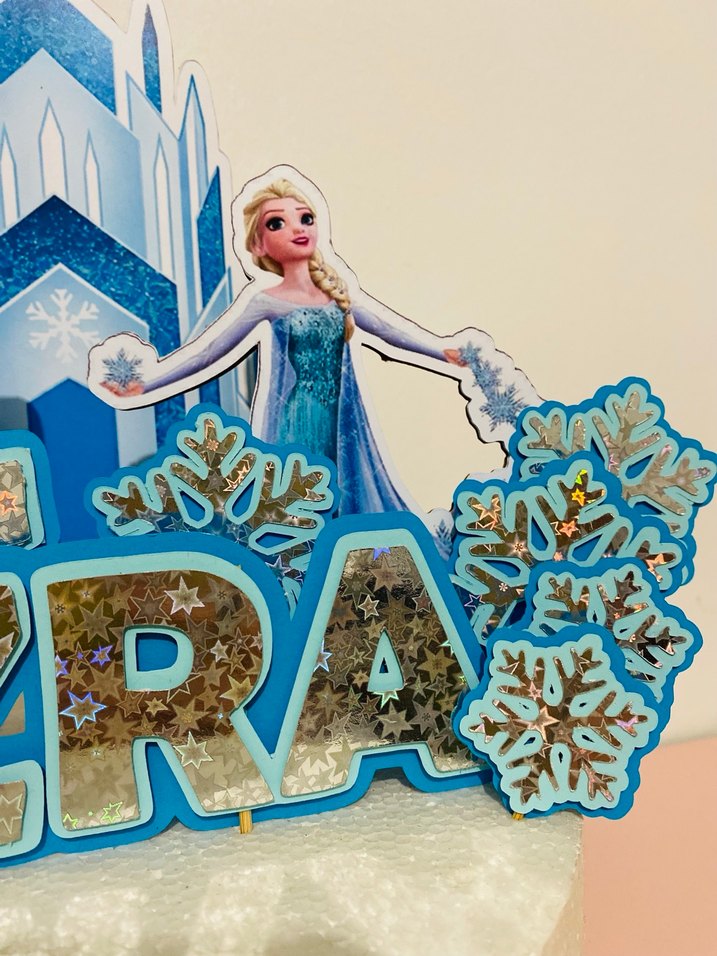 Renkli Mavi Elsa Doğum Günü Pasta Süsü - Görsel 2