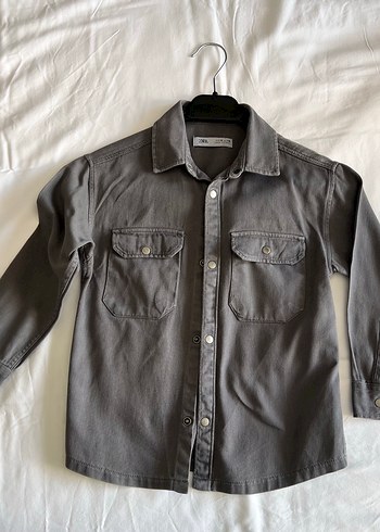 Zara Erkek çocuk Gri Denim Düğmeli Uzun Kollu Gömlek