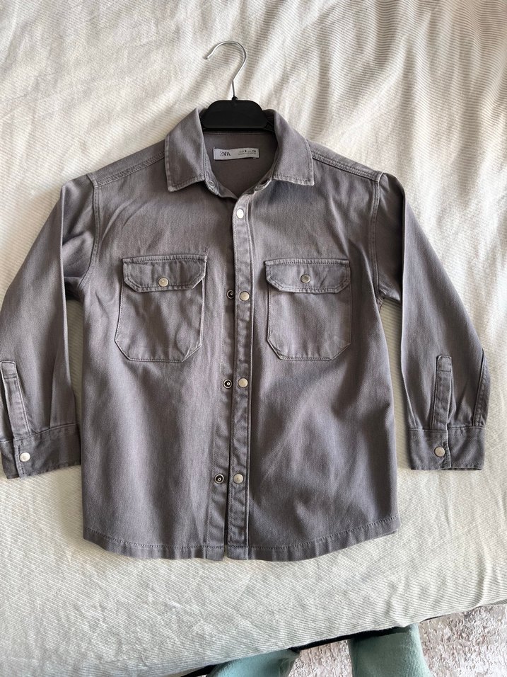 Zara Erkek çocuk Gri Denim Düğmeli Uzun Kollu Gömlek - Görsel 2