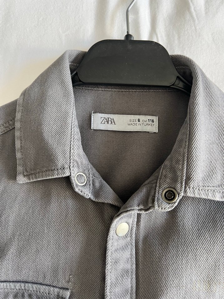 Zara Erkek çocuk Gri Denim Düğmeli Uzun Kollu Gömlek - Görsel 3