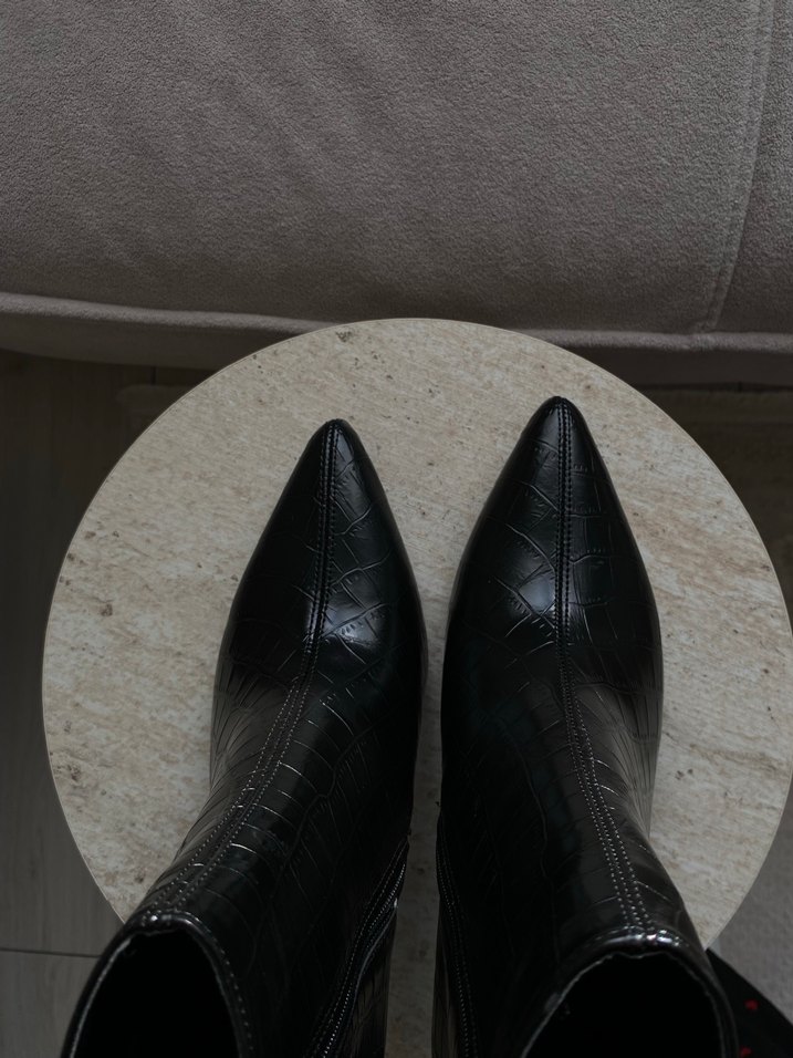 Siyah Yılan Derisi Desenli Stiletto Bot - Görsel 2