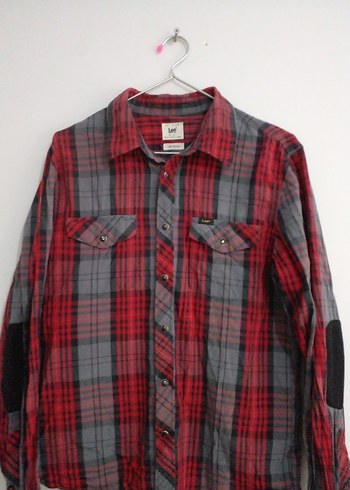 Düğmeli Uzun Kollu Gri-Kırmızı Gömlek - Görsel 2