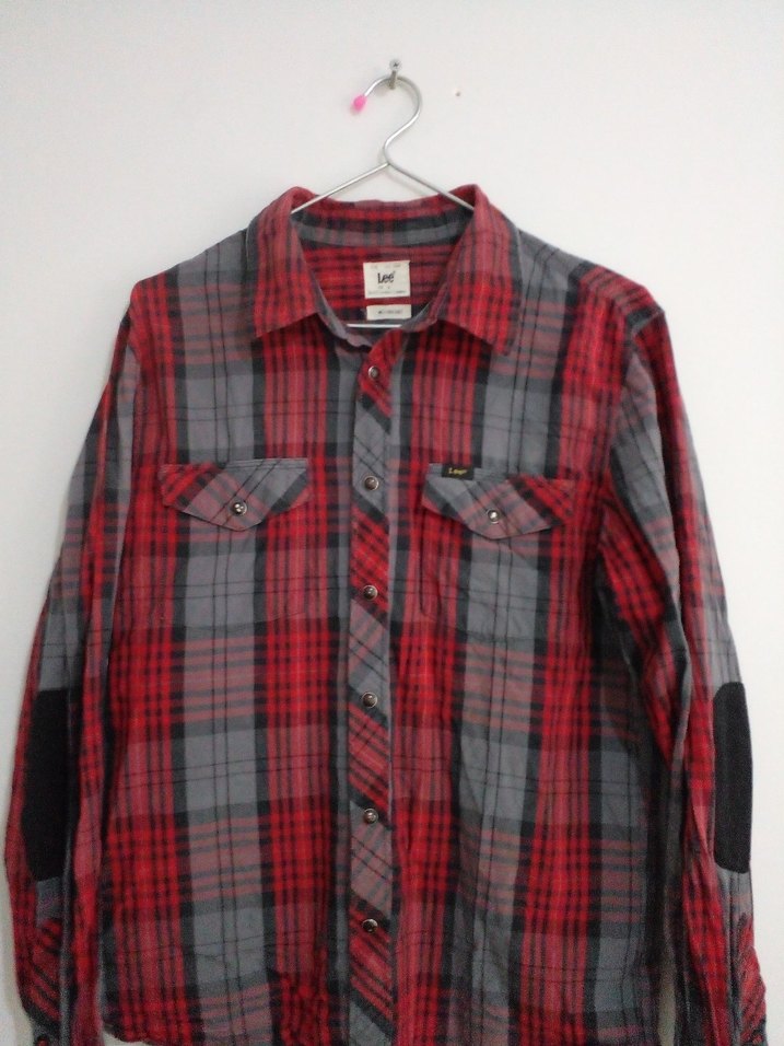 Düğmeli Uzun Kollu Gri-Kırmızı Gömlek - Görsel 2