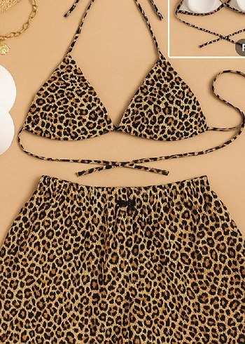 Leopar Desenli 3lü Bikini Takım - Görsel 3