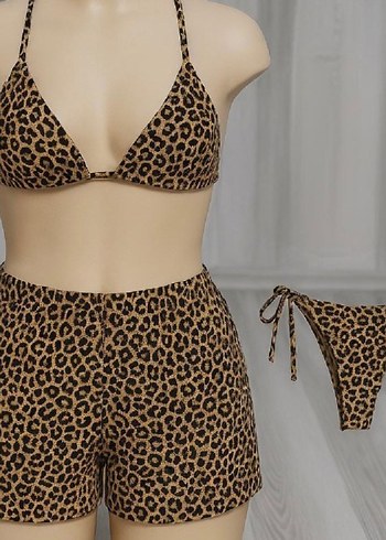 Leopar Desenli 3lü Bikini Takım - Görsel 2