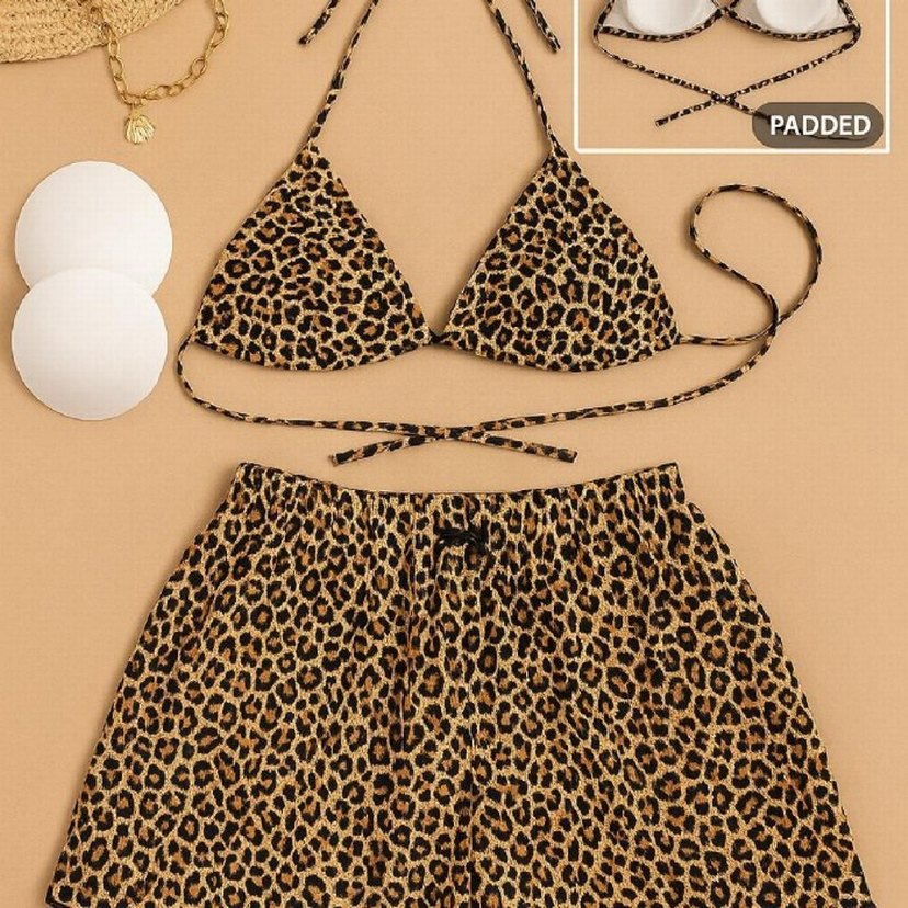 Leopar Desenli 3lü Bikini Takım - Görsel 3