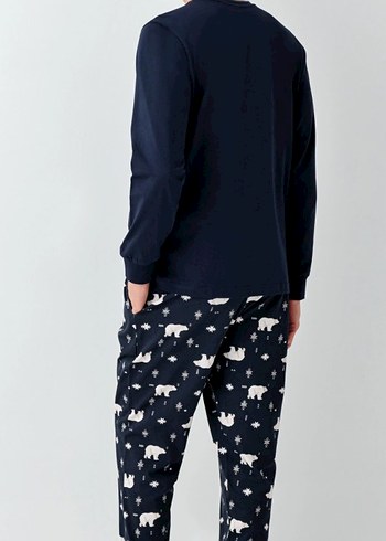 Erkek Lacivert Baskılı Uzun Kollu Pijama Takımı - Görsel 3
