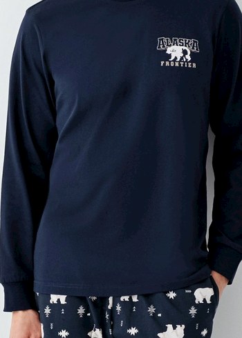 Erkek Lacivert Baskılı Uzun Kollu Pijama Takımı - Görsel 2