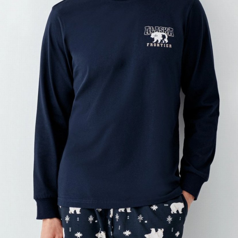 Erkek Lacivert Baskılı Uzun Kollu Pijama Takımı - Görsel 2