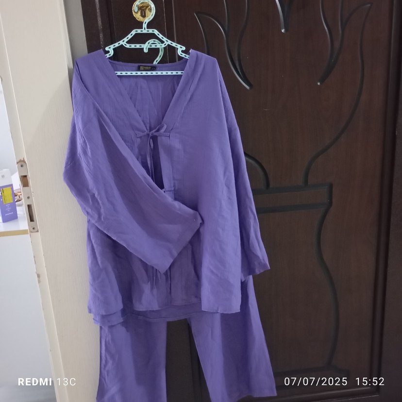 Mor V Yaka Hamile ve Emzirme Pijama Takımı - Görsel 2