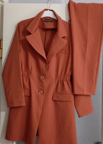 Kahverengi Uzun Kadın Blazer Takım