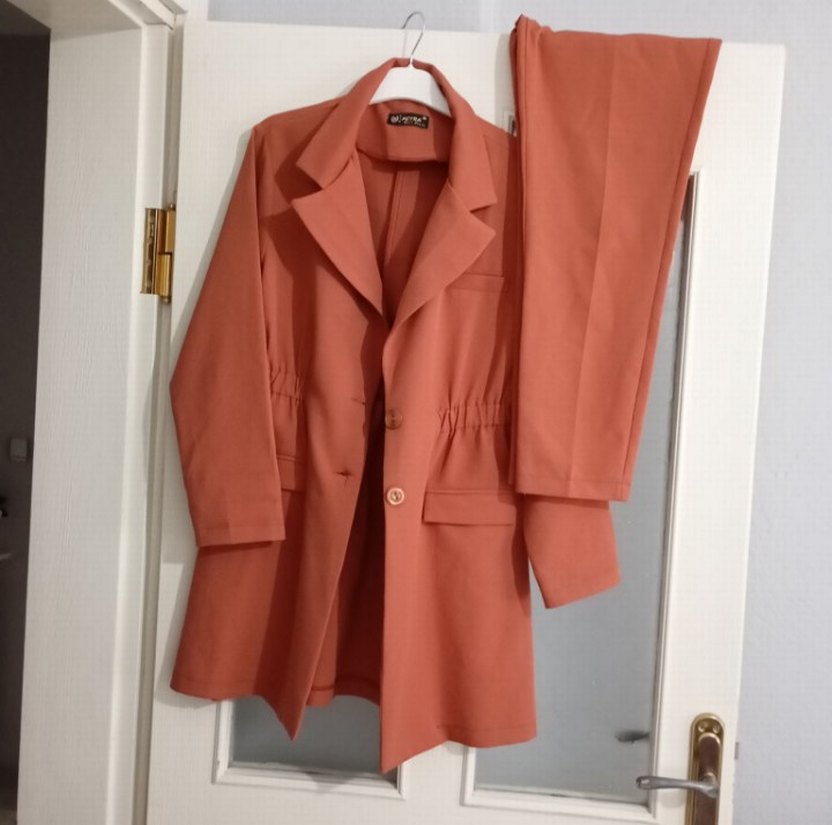 Kahverengi Uzun Kadın Blazer Takım - Görsel 2