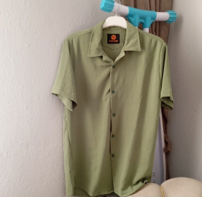 Erkek Khaki Kısa Kollu Keten Gömlek - Görsel 2