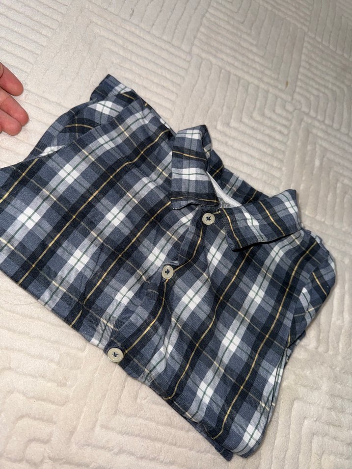 Erkek Mavi Ekose Kısa Kollu alt üst takım e bebek - Görsel 3