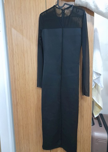 Siyah Uzun Drapeli Kadın Elbise M-L beden - Görsel 7