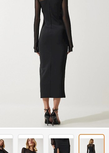 Siyah Uzun Drapeli Kadın Elbise M-L beden - Görsel 4