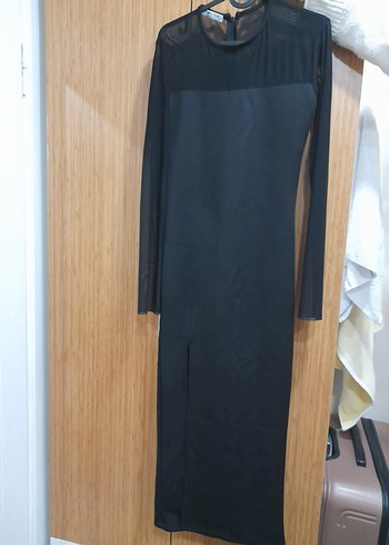 Siyah Uzun Drapeli Kadın Elbise M-L beden - Görsel 5