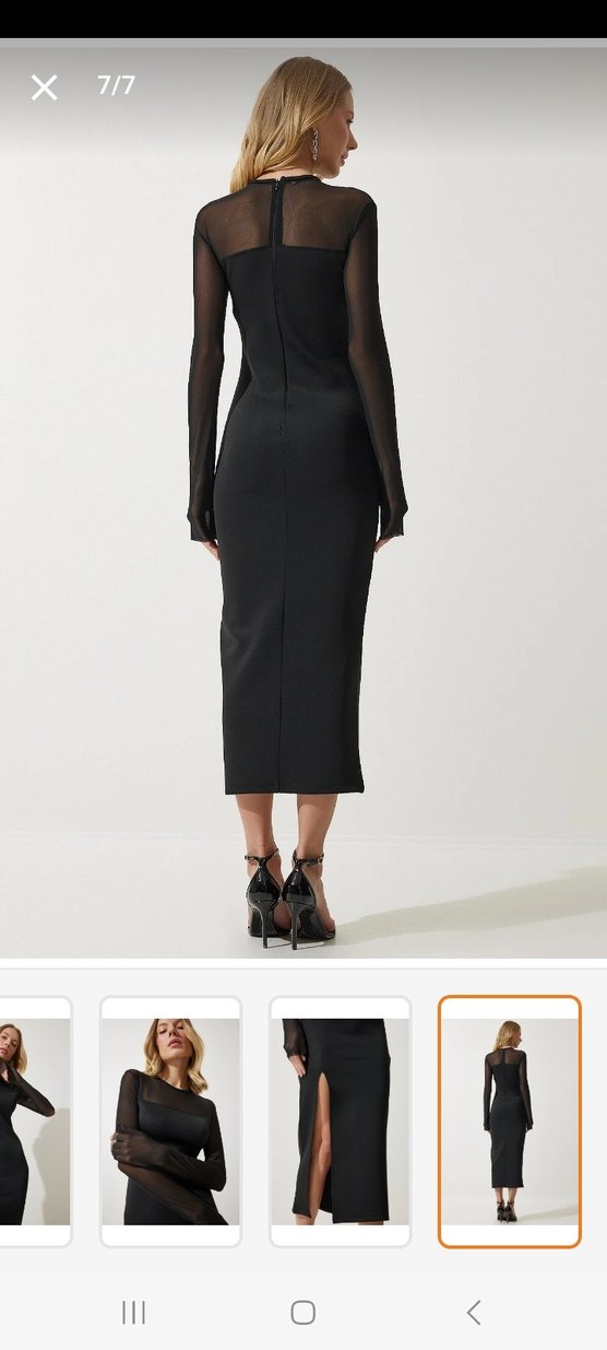 Siyah Uzun Drapeli Kadın Elbise M-L beden - Görsel 4