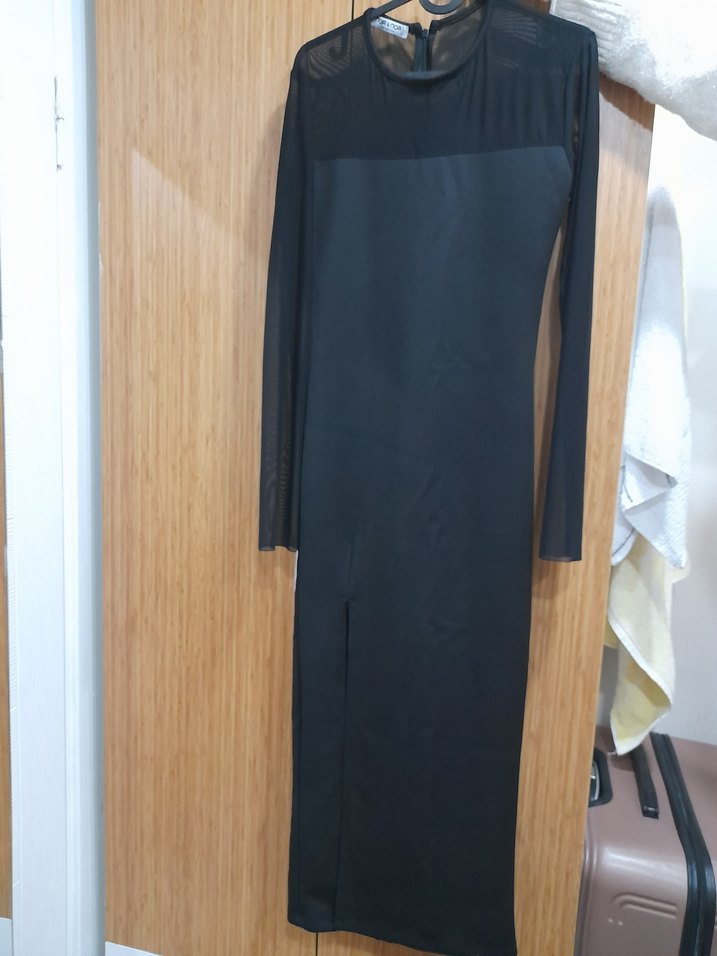 Siyah Uzun Drapeli Kadın Elbise M-L beden - Görsel 5