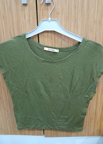 Kadın Haki Kısa Kollu Salaş Tişört - Görsel 2