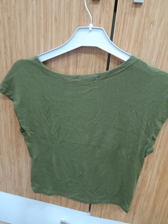 Kadın Haki Kısa Kollu Salaş Tişört - Görsel 3