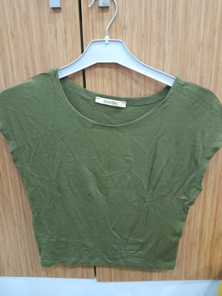 Kadın Haki Kısa Kollu Salaş Tişört - Görsel 2