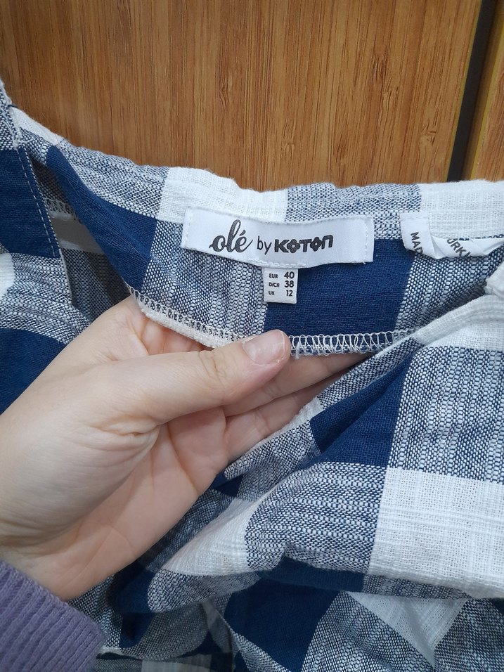 Kadın Mavi Gri Kareli Askılı Tulum - Görsel 4