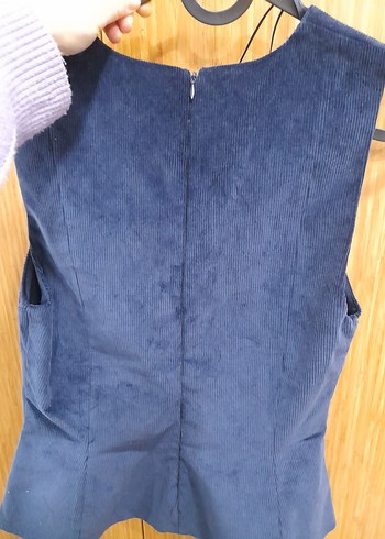 Lacivert Kadın V Yaka Kolsuz kadife yelek-bluz - Görsel 5