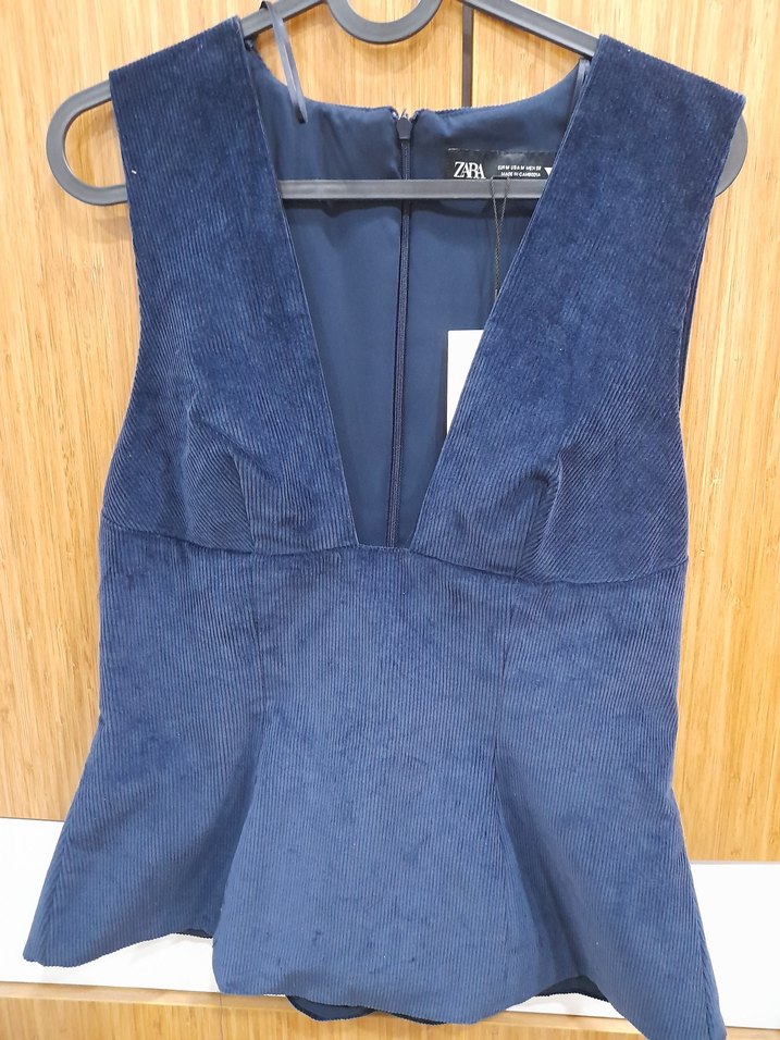 Lacivert Kadın V Yaka Kolsuz kadife yelek-bluz - Görsel 2