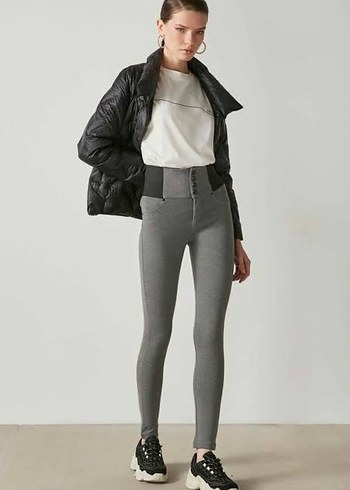 Gri Yüksek Bel Tayt Pantolon - Görsel 3