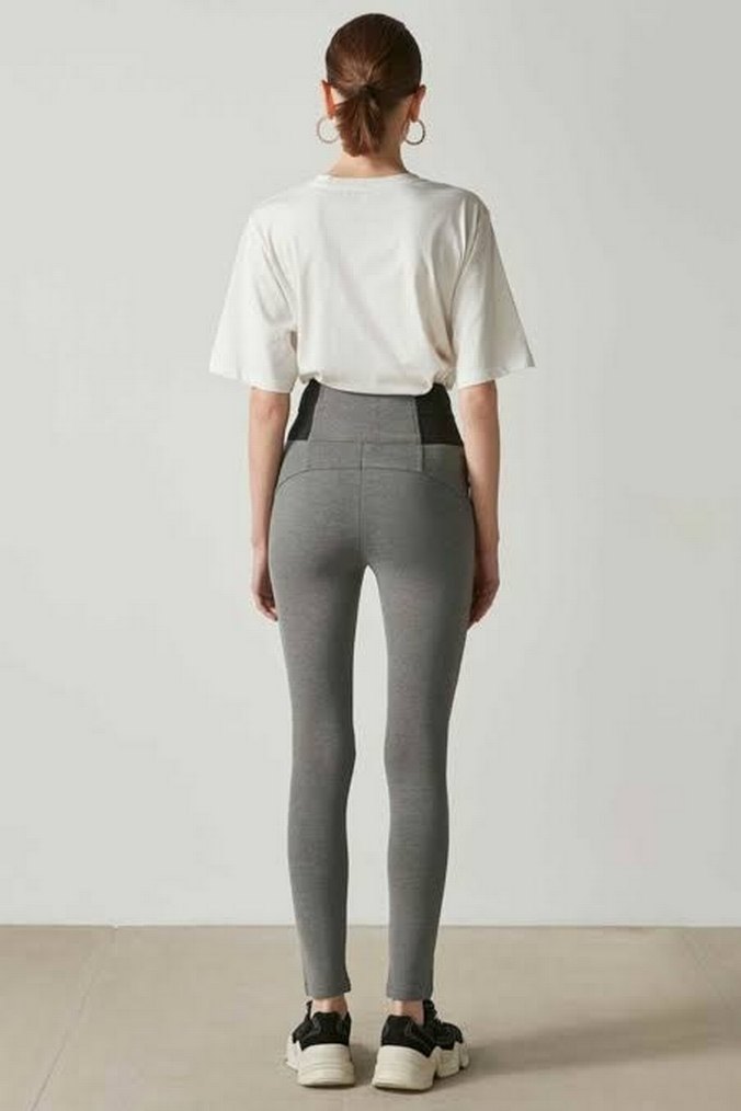 Gri Yüksek Bel Tayt Pantolon - Görsel 4