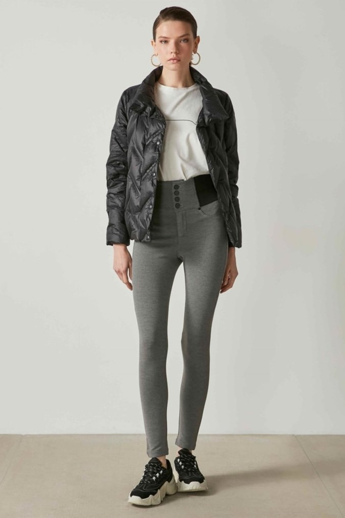 Gri Yüksek Bel Tayt Pantolon - Görsel 2