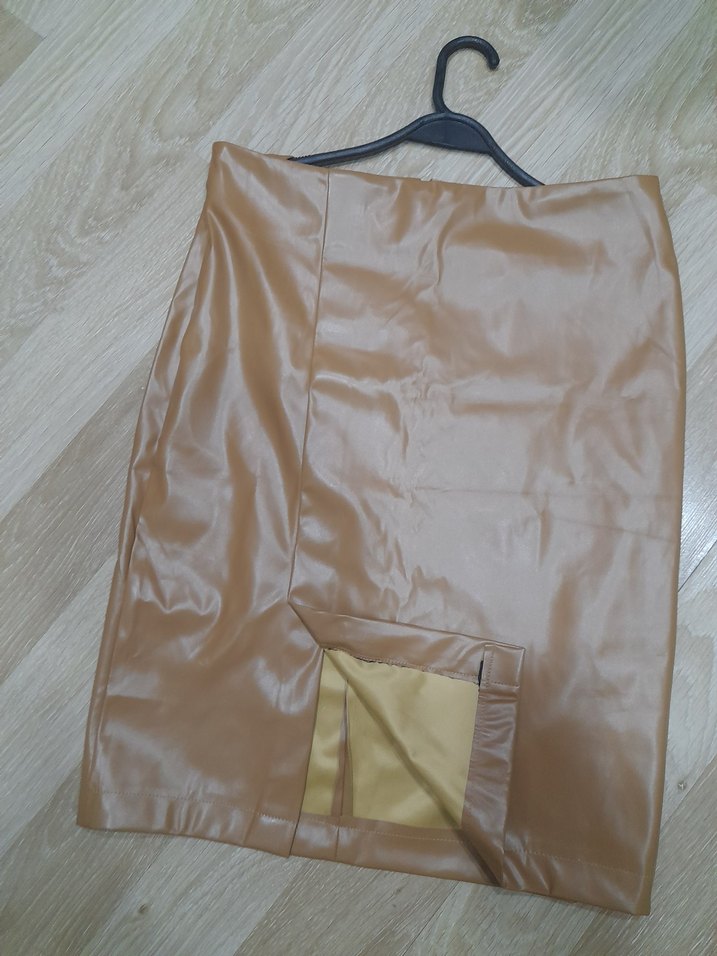 Bej Deri Midi Kalem Etek - Görsel 3