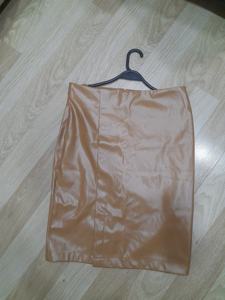 Bej Deri Midi Kalem Etek - Görsel 4