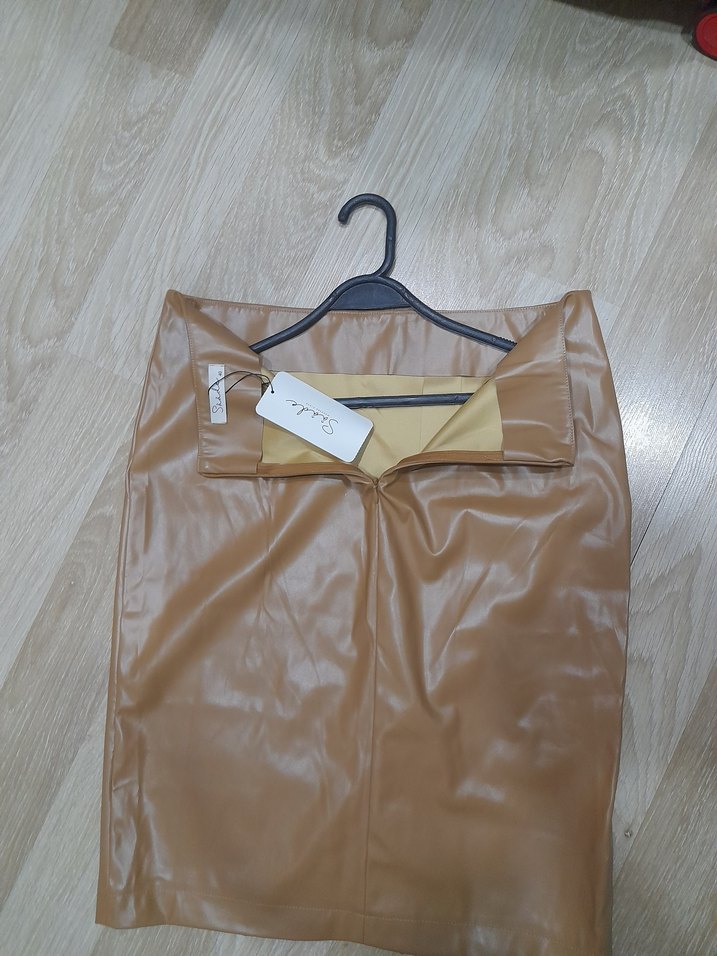 Bej Deri Midi Kalem Etek - Görsel 5