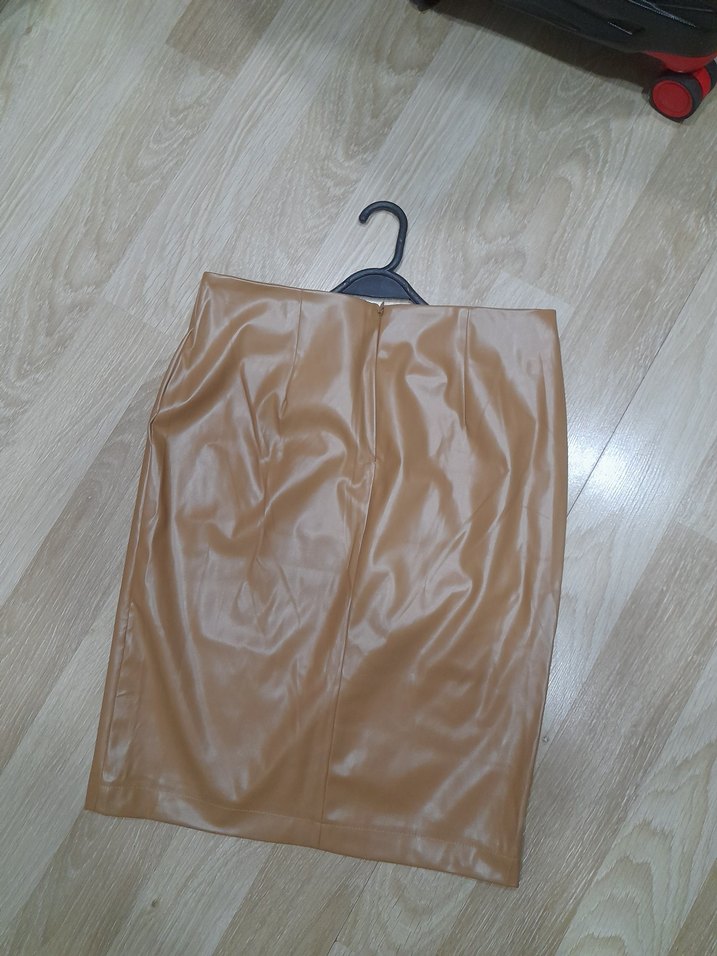 Bej Deri Midi Kalem Etek - Görsel 2