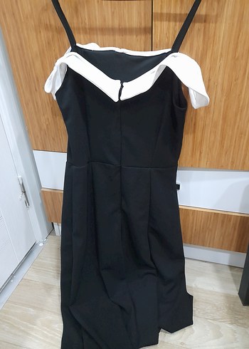 Siyah Midi Straplez Klasik Elbise - Görsel 6