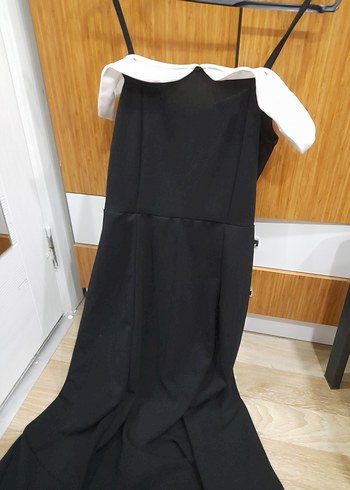 Siyah Midi Straplez Klasik Elbise - Görsel 5