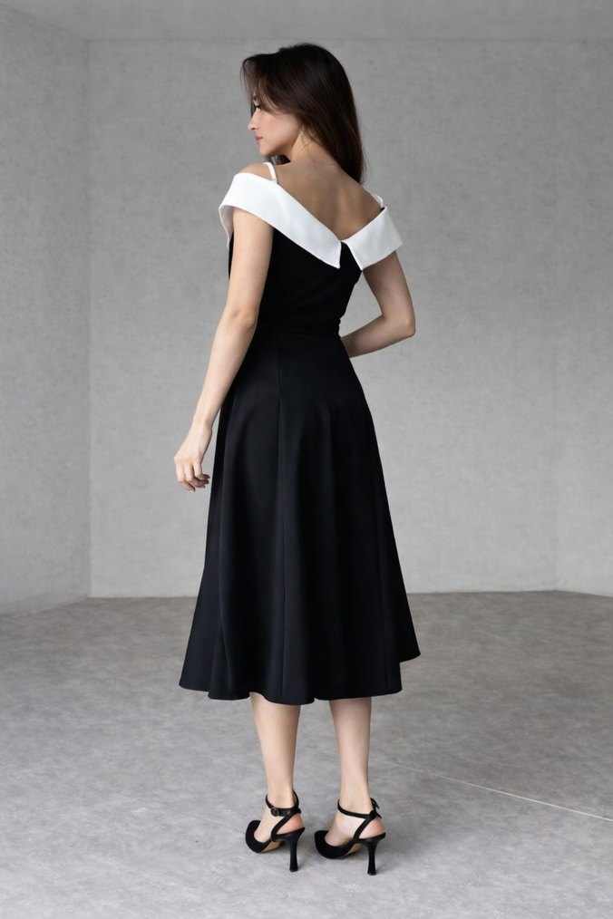 Siyah Midi Straplez Klasik Elbise - Görsel 4