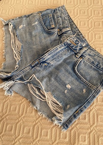 36 Beden mavi Renk Bohem Stil Mini Denim Şort