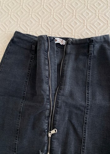 36 Beden Fermuarlı Antrasit Denim Mini Etek