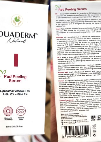 Beden (SIFIR) DUADERM Red Peeling Serum %10 Aha Bha 30ml