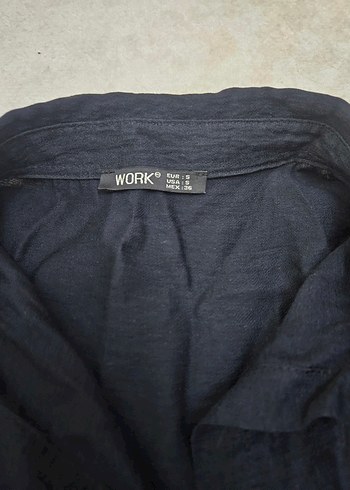 Düğmeli Nakışlı Mavi Keten Uzun Kollu Gömlek - Görsel 3