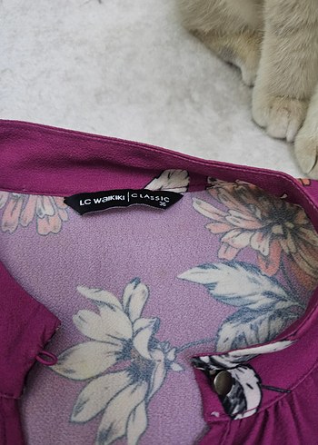 Mor Çiçek Desenli Uzun Kollu Kadın Bluz - Görsel 3