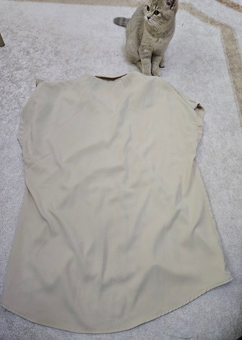 Bej Kısa Kollu Salaş Keten Gömlek - Görsel 3