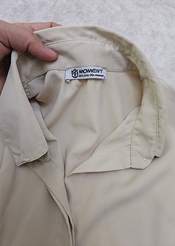 Bej Kısa Kollu Salaş Keten Gömlek - Görsel 2